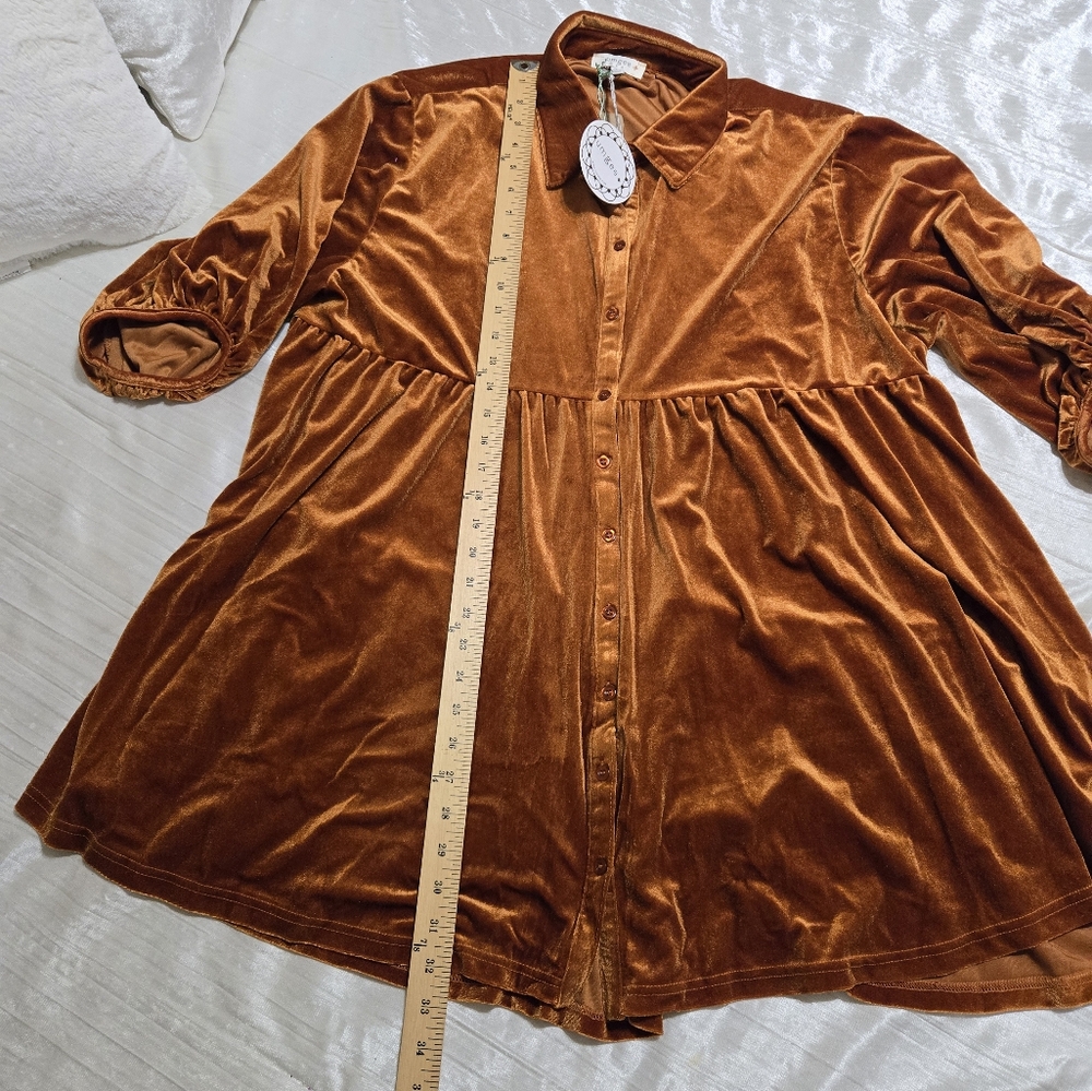 Velvet Button-Up Tunic in Rust By Umgee NWT SIZE XL - Picture 7 of 8